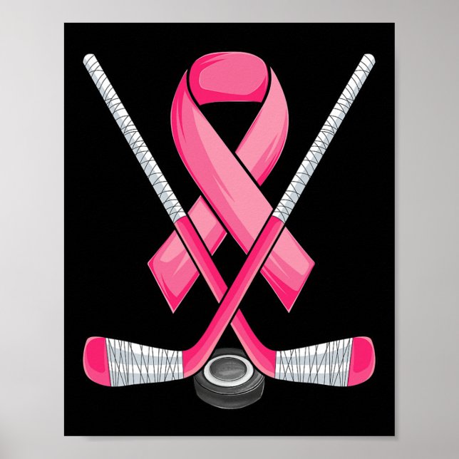 Hockey Pink Ribbon Breast Cancer Awareness Sport L Poster (Front)