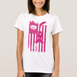 Hockey Pink Ribbon Breast Cancer Awareness Sport L T-Shirt
