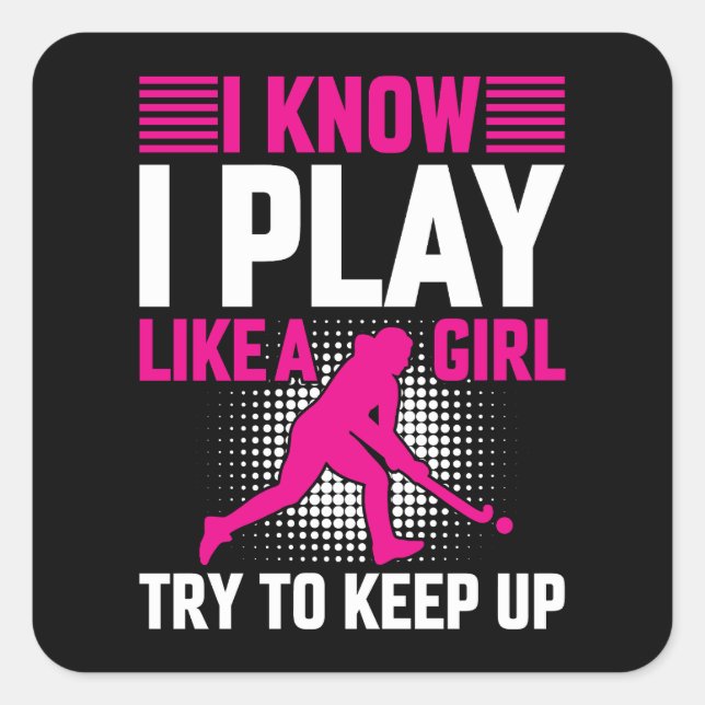 Hockey Play Like a Girl Ceramic Square Sticker (Front)