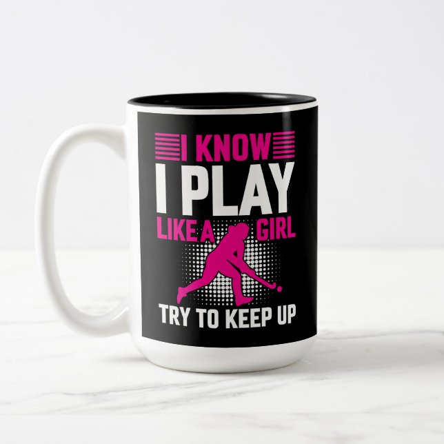 Hockey Play Like a Girl Two-Tone Coffee Mug (Left)