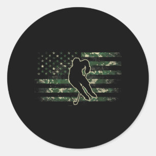 Hockey Player Aamerican Flag Usa Camo Patriotic Classic Round Sticker