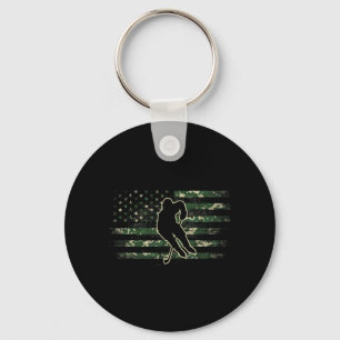 Hockey Player Aamerican Flag Usa Camo Patriotic Key Ring