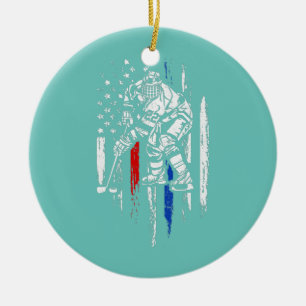 Hockey Player American Flag Patriotic USA 4th Of Ceramic Ornament