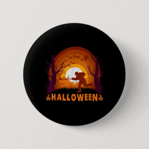 Hockey Player And Moon Silhouette Funny Halloween 6 Cm Round Badge
