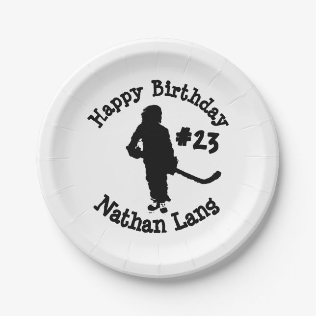 Hockey Player Birthday Paper Plate (Front)