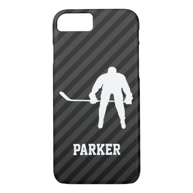 Hockey Player; Black & Dark Grey Stripes Case-Mate iPhone Case (Back)