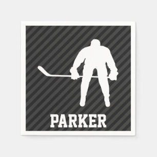 Hockey Player; Black & Dark Grey Stripes Napkin