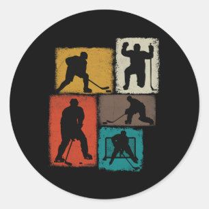 Hockey Player Collage Men Kids Coach Youth Boys Classic Round Sticker