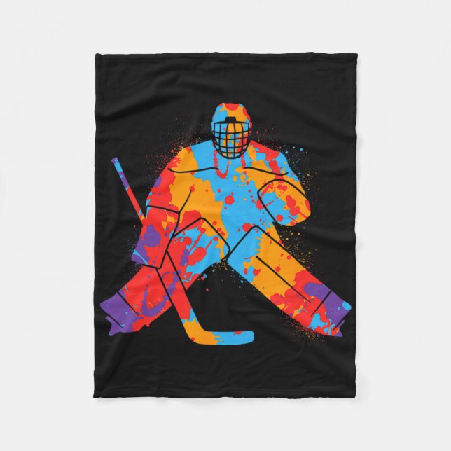Hockey Player Colorful Goalkeeper Boys Ice Hockey  Fleece Blanket (Front)