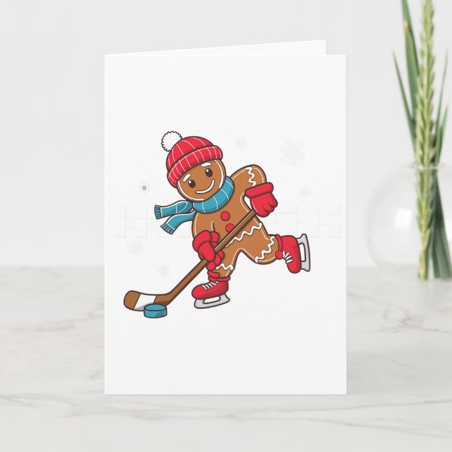 Hockey Player Funny Christmas Gingerbread Man  Card (Front)