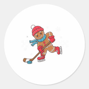 Hockey Player Funny Christmas Gingerbread Man Classic Round Sticker