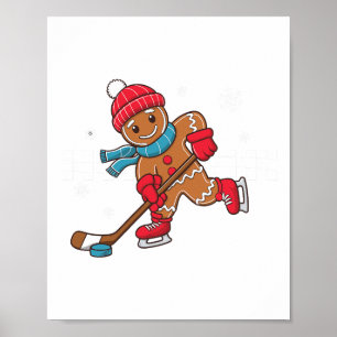 Hockey Player Funny Christmas Gingerbread Man Poster