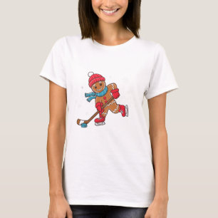 Hockey Player Funny Christmas Gingerbread Man T-Shirt