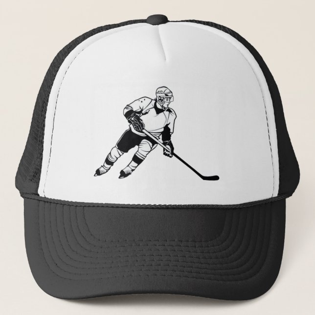 Hockey Player Game Sport Silhouette Trucker Hat (Front)