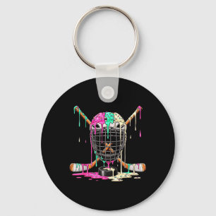 Hockey Player Ice Cream Drip Boys Kids Ice Hockey Key Ring