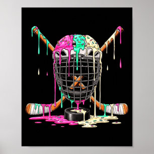 Hockey Player Ice Cream Drip Boys Kids Ice Hockey Poster