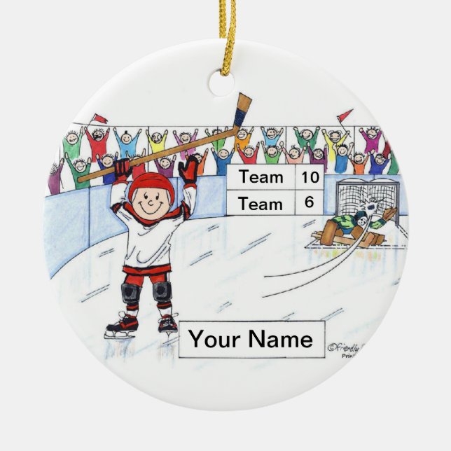 Hockey Player - Male Ceramic Tree Decoration (Front)