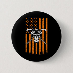 Hockey Player Men Women Skull Hockey Player Americ 6 Cm Round Badge