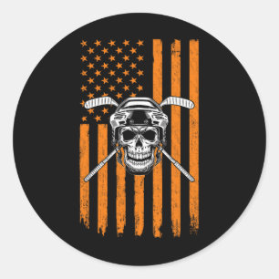 Hockey Player Men Women Skull Hockey Player Americ Classic Round Sticker