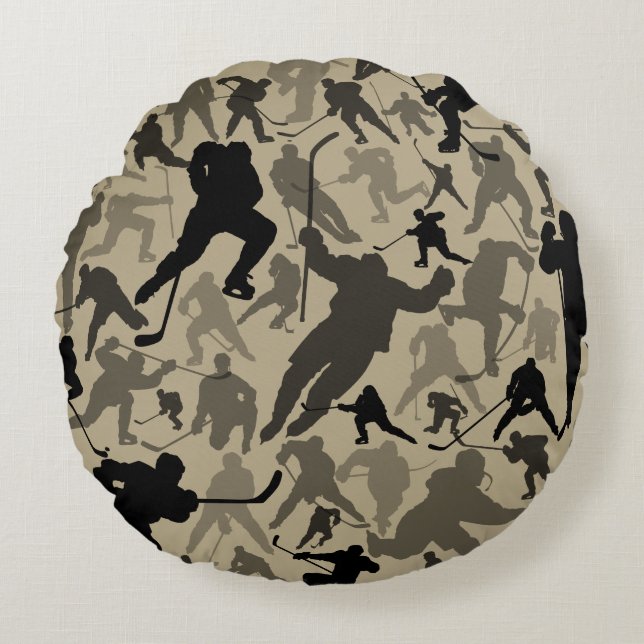 Hockey Player Pattern Round Pillow (Front)