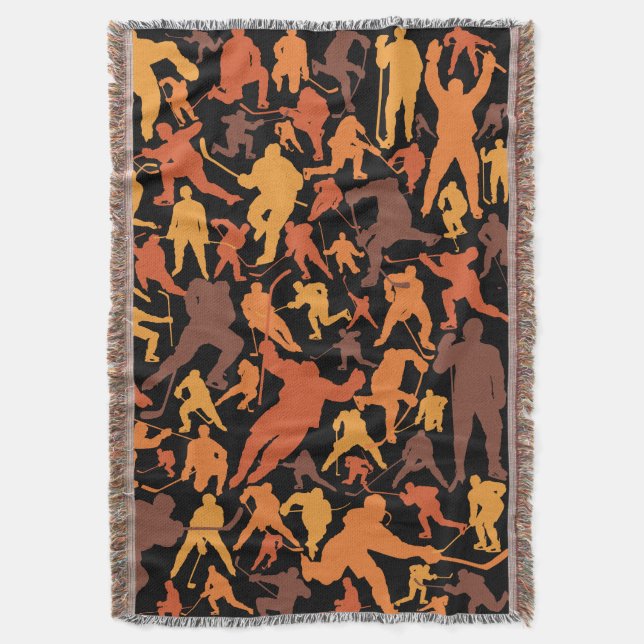 Hockey Player Pattern Throw Blanket (Front Vertical)
