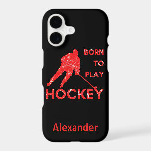Hockey player phone case red ice born to play