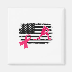 Hockey Player Pink Ribbon Usa Flag Breast Cancer A Magnet