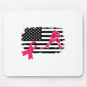 Hockey Player Pink Ribbon Usa Flag Breast Cancer A Mouse Pad
