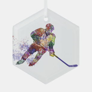 Hockey Player Sport Glass Tree Decoration