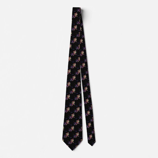 Hockey Player Sport Multicolored Black Background Tie (Front)