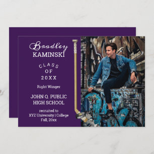 Hockey Player Sports Graduation Photo Announcement