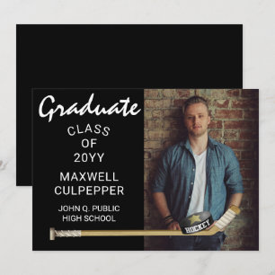 Hockey Player Sports Graduation Photo Announcement