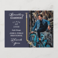 Hockey Player Sports Graduation Photo Thank You Po