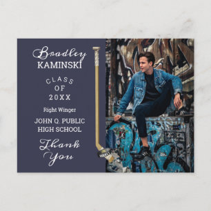 Hockey Player Sports Graduation Photo Thank You Po Postcard