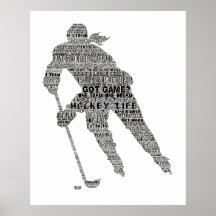Hockey Player team coach Motivational Word Art Pos