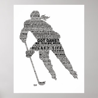 Hockey Player team coach Motivational Word Art Pos Poster