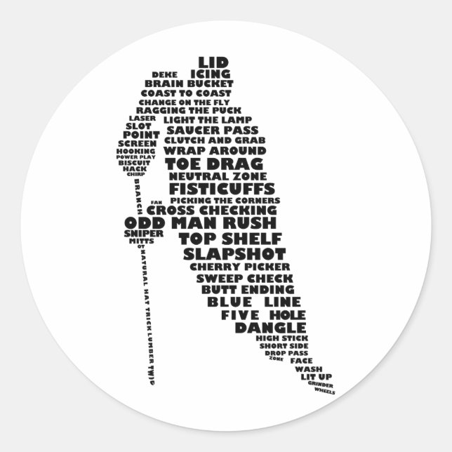 Hockey Player Text Art Classic Round Sticker (Front)