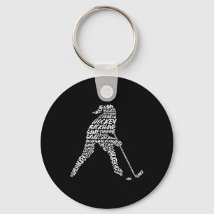 Hockey Player Typography Kids Women Girls Ice Hock Key Ring