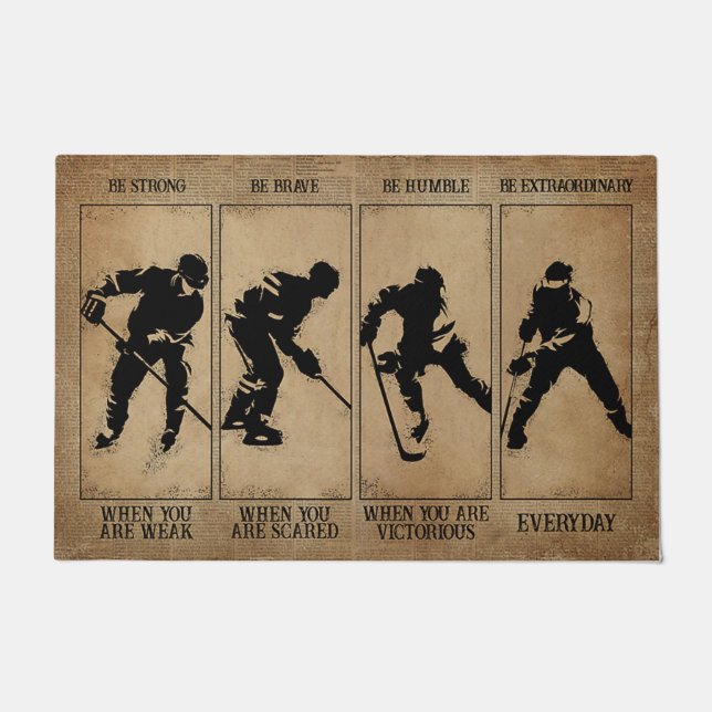 Hockey Player Welcome Door Mat, Hockey Lovers Doormat (Front)