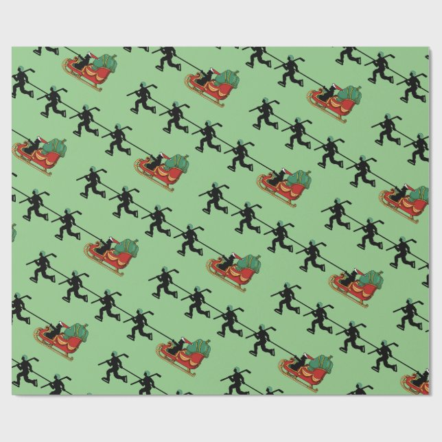 Hockey Players and Santa's Sleigh Wrapping Paper (Flat)
