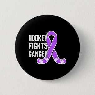 Hockey Players Fight Purple Ribbon Support Cancer 6 Cm Round Badge