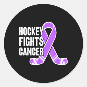 Hockey Players Fight Purple Ribbon Support Cancer Classic Round Sticker