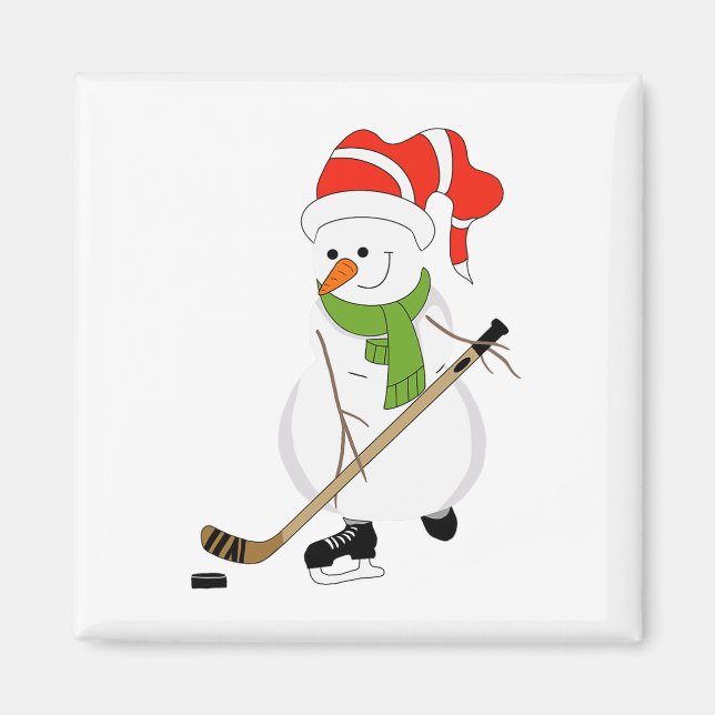 Hockey Playing Snowman  Magnet (Front)
