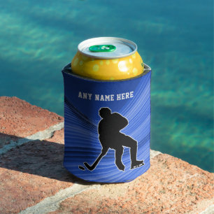 Hockey Pride player on blue background Personalise Can Cooler