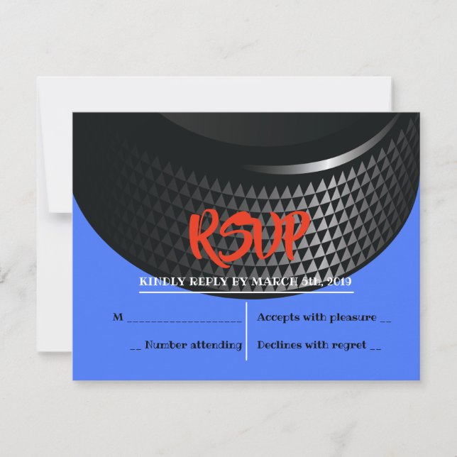 HOCKEY PUCK Bar Bar Mitzvah Reply Card (Front)
