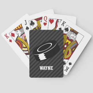 Hockey Puck; Black & Dark Grey Stripes Playing Cards