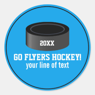 Hockey Puck Custom Team Name, Year, Your Text Classic Round Sticker