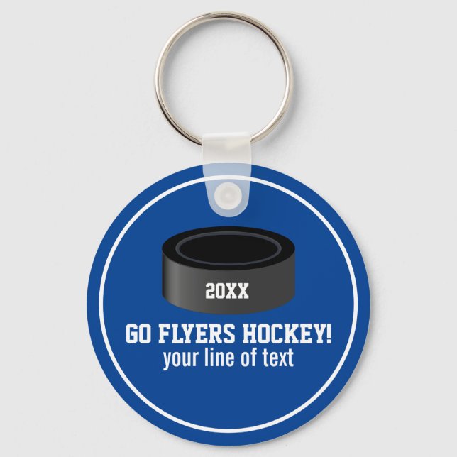 Hockey Puck Custom Team Name, Year, Your Text Key Ring (Front)