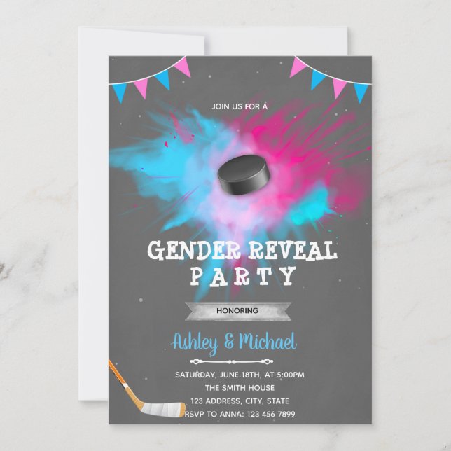 Hockey puck gender reveal invitation (Front)