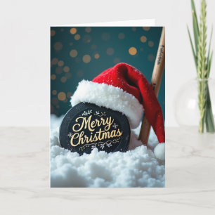 Hockey Puck Merry Christmas Card